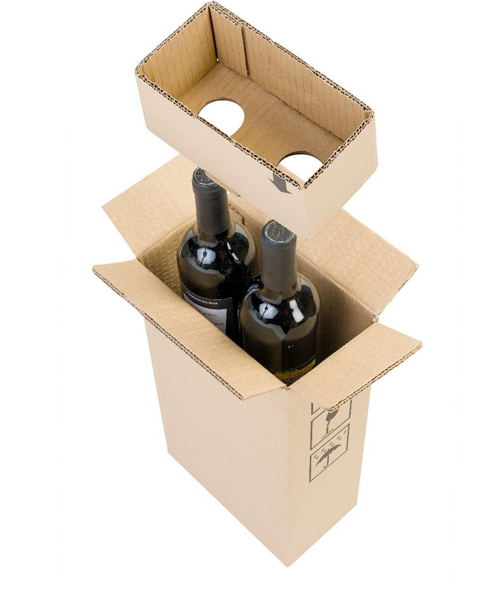 Cardboard Wine Bottle Box 2 Bottles 195 105 345 mm Packaging